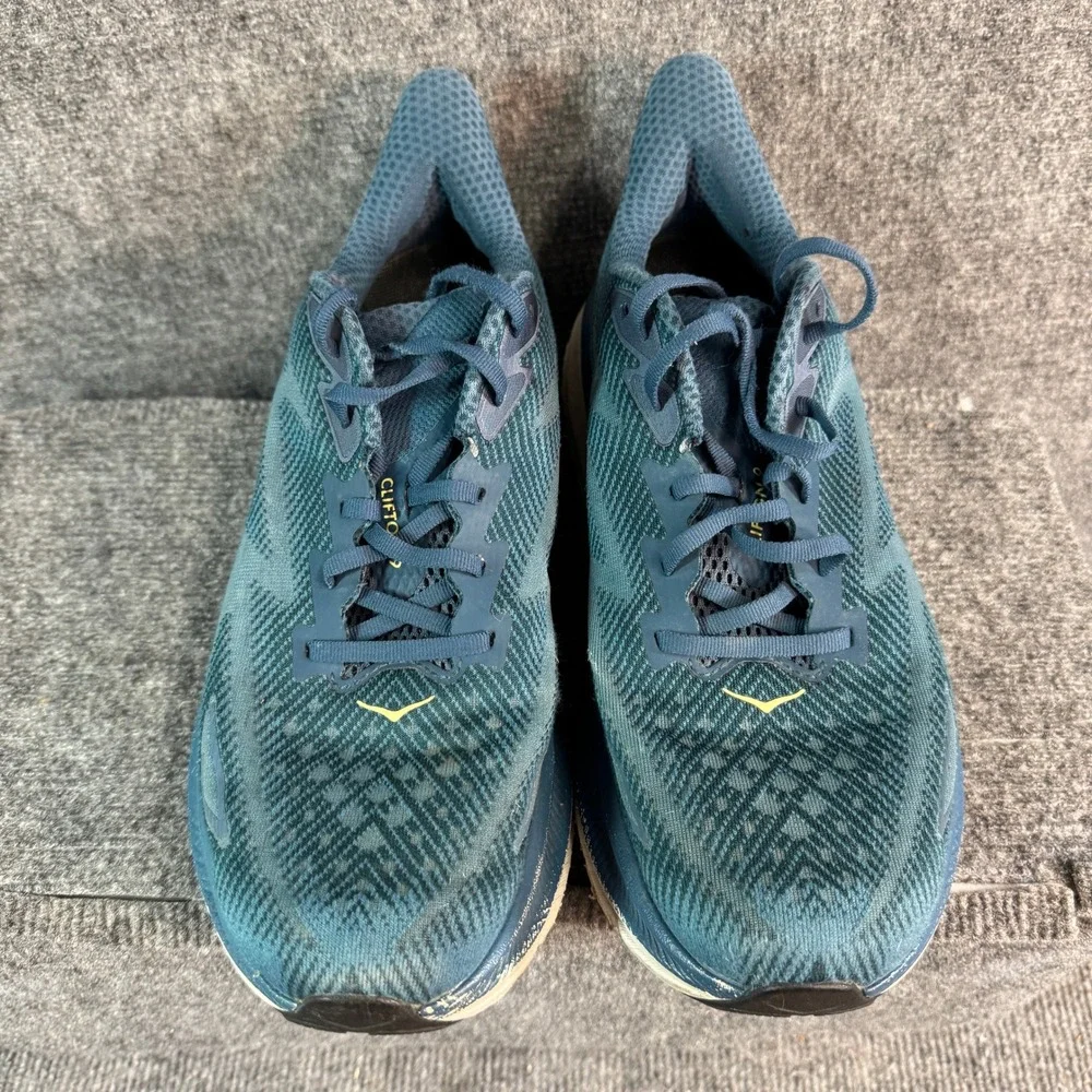 Hoka Clifton 9 Mens Teal Blue Yellow Running Shoes 1127895-BBLC Size 11